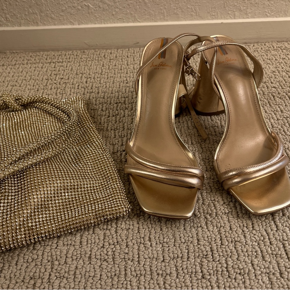 Party Bundle! Sam Edelman Gold Heel Sandals and Gold bag